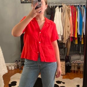 Short Sleeve Red Button Down